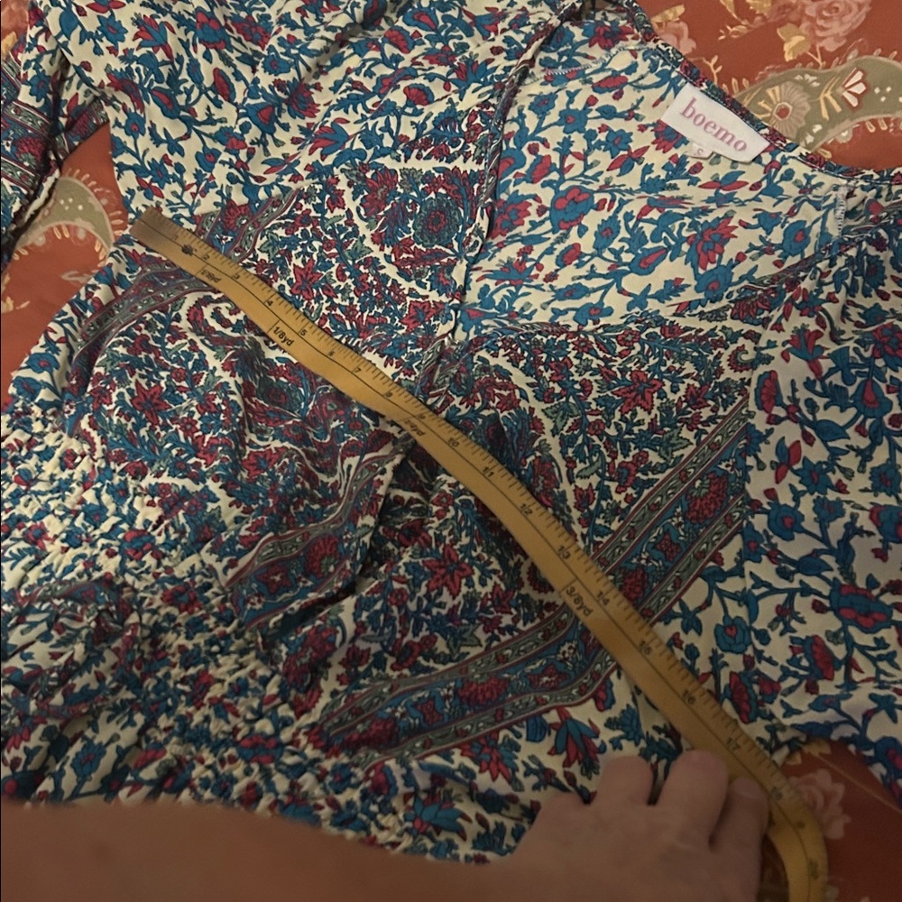 Anthropologie Boemo  Floral Long Sleeve Dress - Red and Blue - Picture 11 of 14